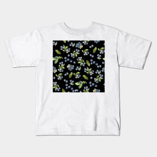 Watercolor blueberry on black Kids T-Shirt